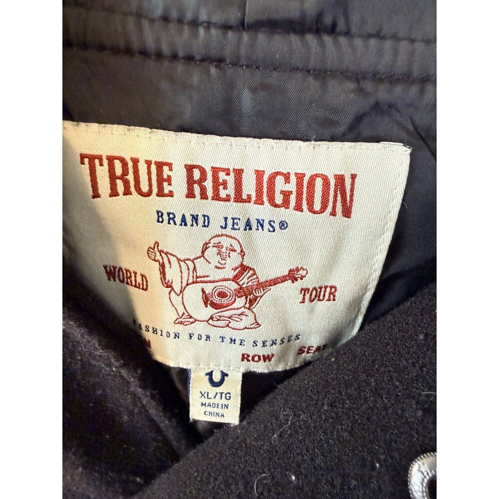 True Religion Men's Black White Varsity Jacket Hooded Button Logo Accents - XL - Picture 7 of 7
